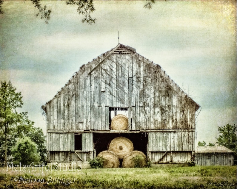 Rustic Gray Weathered Barn Bales of Hay, North Carolina Barn Fine Art Photography Print or Gallery Canvas Wrap Giclee image 1