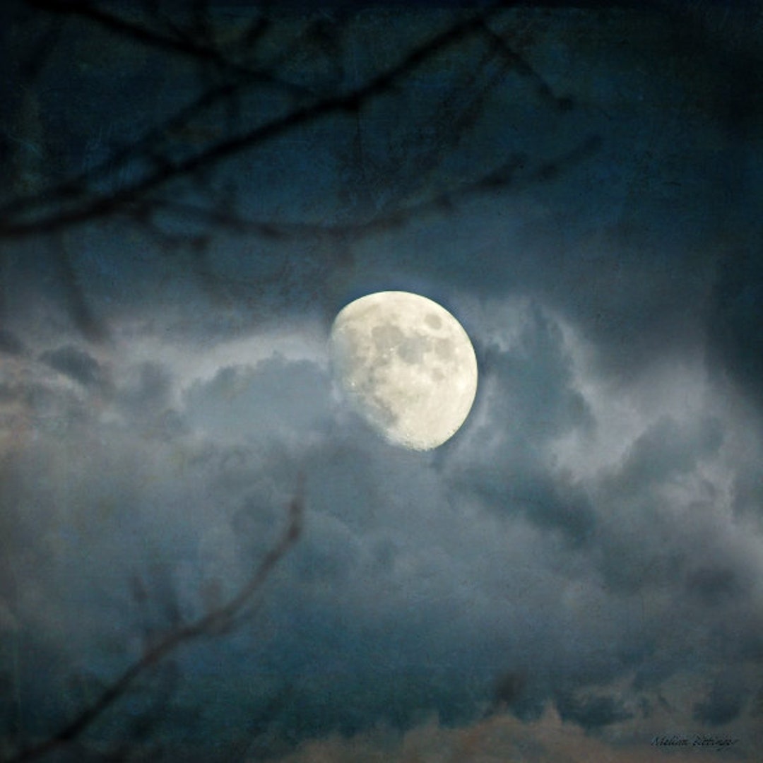 Moon Clouds Art Print or Canvas: Foggy Night, Gothic Witch Decor
