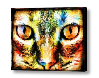 Psychedelic Cat Portrait: Rainbow Tie Dye Surreal Giclée Print or Canvas