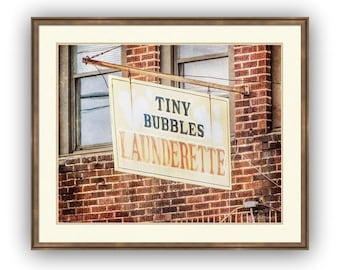 Laundry Room Wall Decor Print or Canvas Wrap Giclee, Old Vintage Storefront Signage Laundromat, Launderette