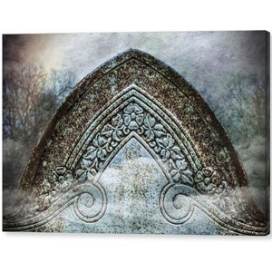 Victorian Cemetery Headstone Goth, Mortuary Art Surreal Spooky Fog Eerie Graveyard, Gothic Romance Fine Art Print or Gallery Wrap Canvas