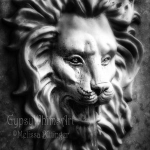 Gothic Lion Head Fountain: Black and White Fine Art Print or Canvas