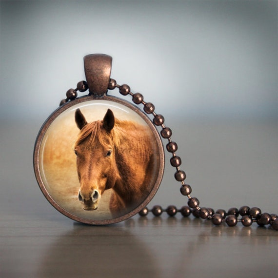 Chestnut Horse Photo Pendant Necklace Jewelry