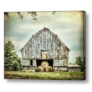 Rustic Gray Weathered Barn Bales of Hay, North Carolina Barn Fine Art Photography Print or Gallery Canvas Wrap Giclee image 4