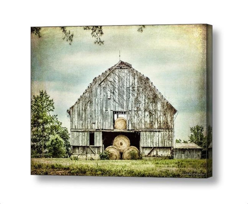 Rustic Gray Weathered Barn Bales of Hay, North Carolina Barn Fine Art Photography Print or Gallery Canvas Wrap Giclee image 4