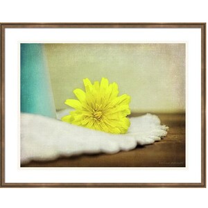 Rustic Cottage Chic Still Life Yellow Dandelion Flower Weed Yellow Blue White Brown Giclee Fine Art Print or Canvas Wall Art image 3