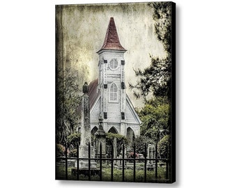 Cemetery Chapel Graveyard Charleston South Carolina, Mortuary Art Church Architecture Photographic Art on Giclee Gallery Wrap Canvas