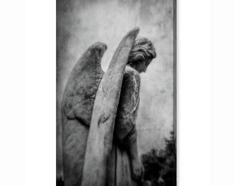 Guardian Angel with Wings Mourning Cemetery Black and White Fine Art Photography Giclee Print or Canvas