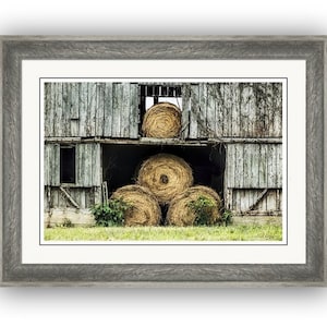 Hay Bales in Old Weathered Barn, Gray Barn Photography Rustic Architecture Rural Scenic Countryside North Carolina Fine Art Print or Canvas