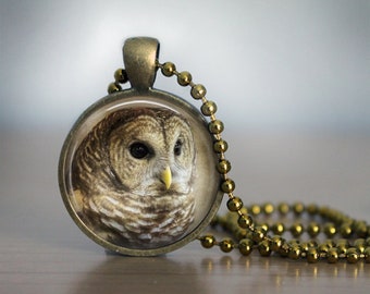 Barred Owl Photo Pendant Charm Necklace, Owl Totem Spirit Guide Pendant Necklace