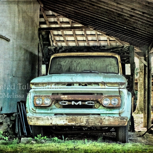 Old 1960's Vintage GMC Truck Photography Rustic Garage Man Cave Art Nostalgic Rusty Truck, Americana Country Life, Print or Canvas