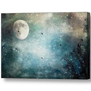 Gothic Surreal Raven Crows Landscape Moonlight Moon Fantasy Magic in the Air Fine Art Print or Gallery Wrap Canvas Giclee