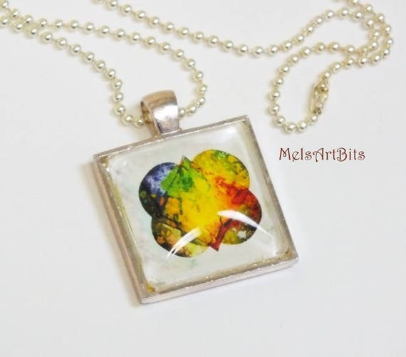 Abstract Modern Double Heart Tie Dye Boho Chic with Bright Colors Pendant Necklace