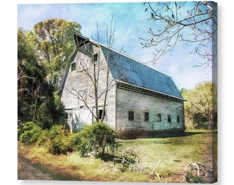 North Carolina Faded Old White Barn Canvas Print, Farmhouse Country Décor Wall Art Giclee Print and Canvas