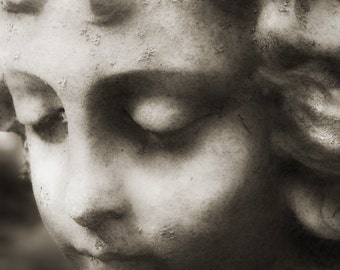 Black and White Angel Girl Child Statue Cemetery Guardian Angel Protector Spiritual Fine Art Photography Print or Gallery Canvas Wrap Giclee