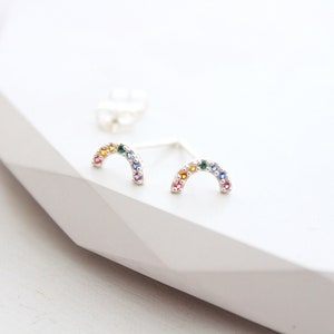 Sterling Silver Little Rainbow Stud Earrings,  Multi Color Stone Earrings, Dainty earrings Vibrant Nano Gems