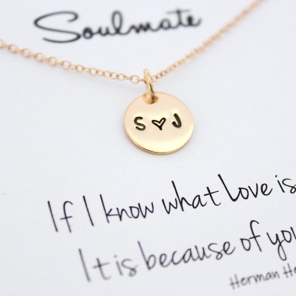 Couples Necklace with initials gold Heart necklace, Personalized gift for her Birthday girlfriend Christmas gift for women Soulmate necklace