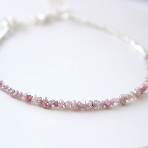 Raw Diamond Bracelet, Raw Pink diamond bracelet, April Birthstone Bracelet Beaded Bracelet for women with initial charm