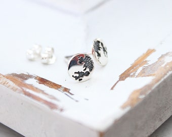 Full Moon Stud Earrings Sterling Silver Moon Studs Round Moon Post Ear Studs Tiny stud earrings