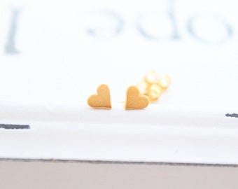 Heart Stud Earrings gold or 925 Sterling Silver posts, tiny stud earrings simple daily earrings,