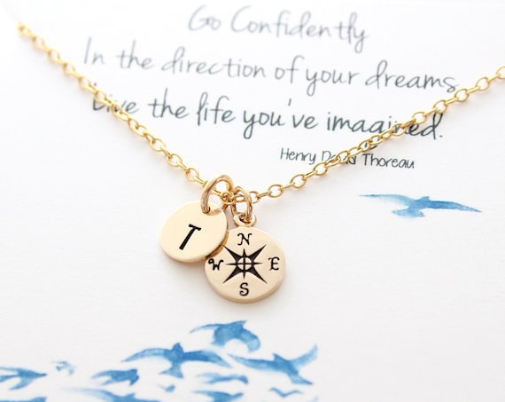 Graduation gift for her gold compass necklace, high school senior, college, graduate student, Graduation gift for her