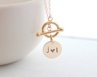 Toggle clasp Necklace, gold toggle chain necklace, Layering Necklace, Couple necklace, Initial necklace, Heart necklace, Christmas gift