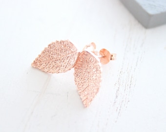 Stud earrings rose gold leaf earrings stud, simple earrings, natural jewelry, rose gold Earrings, tiny leaf earrings, everyday Earrings