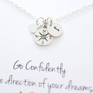 Long distance friendship gift, compass necklace silver, initial necklace, going away gift, friendship Jewelry, Personalized jewelry image 1
