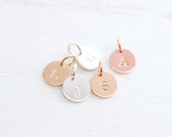 Letter charms for necklaces, Alphabet Charms, sterling silver letter charms, personalized initial letter gold Initial discs Uppercase TW