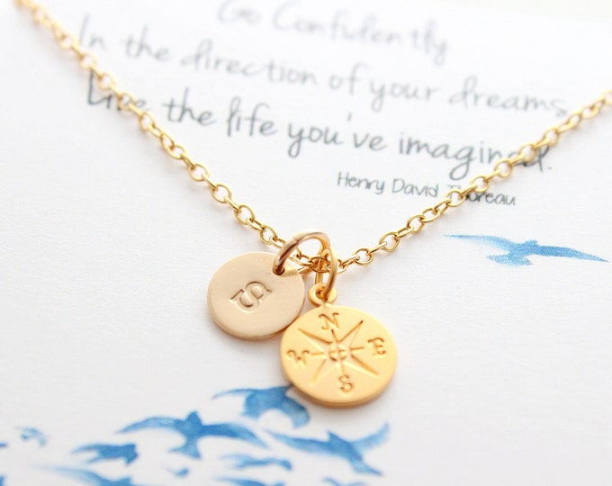 Compass necklace gold, high school senior, college, graduate student, Compass Graduation gift for her, Friendship jewelry