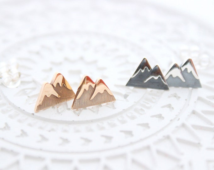 Mountain stud earrings, sterling silver hypoallergenic, wanderlust earrings snow-capped mountain peak stud earrings traveling gift for her