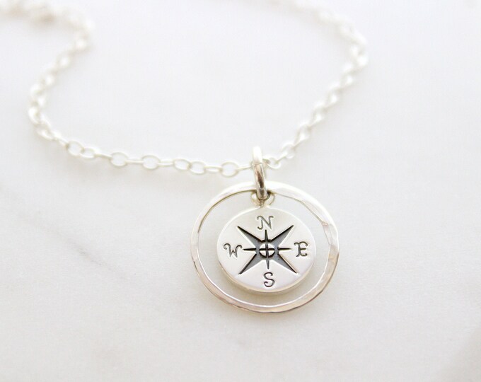 Compass Necklace enjoy the journey Silver, Initial necklace Compass Necklace Graduation gift, Best friends necklace