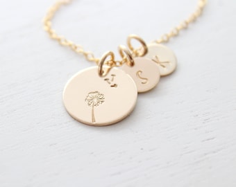 Dandelion Necklace dainty, make a wish, graduation gift for her, Dandelion Wishes Initial Necklace for Her, Layering Initial Necklace