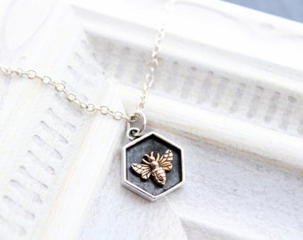 Bee Necklace Sterling silver, Bee Jewelry, Honeybee Necklace, Bumble Bee Necklace, Bee Charm, Pendant, Birthday, Bee Gift, Bee Lover Gift