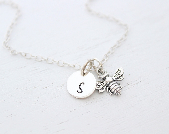 Silver honey bee necklace, Bumble bee necklace silver, honey bee necklace, bee happy necklace, bee necklace silver, queen bee necklace