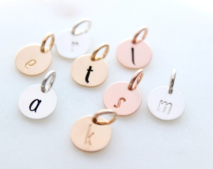 Letter charms for necklaces, Alphabet Charms, sterling silver letter charms, personalized charm, initial letter, 14k Gold Initial discs SA