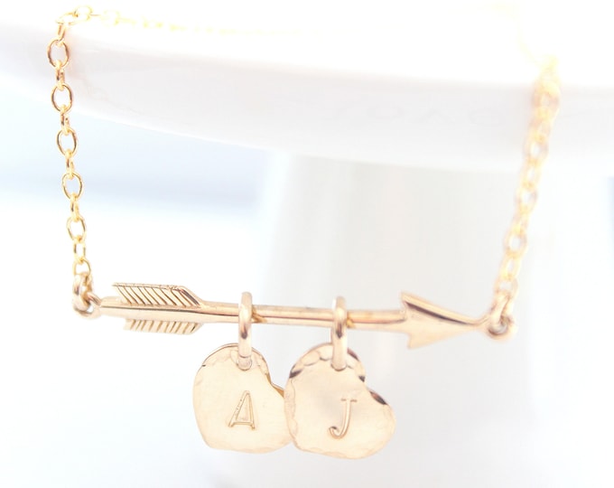 Arrow Necklace, gold Arrow Initial Necklace, Heart and Arrow Necklace, Personalized Gift, Friendship Jewelry
