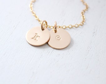 Initial Disc Necklace with Satellite Chain Gold Initial necklace, large disc charm Personalized Disc Necklace