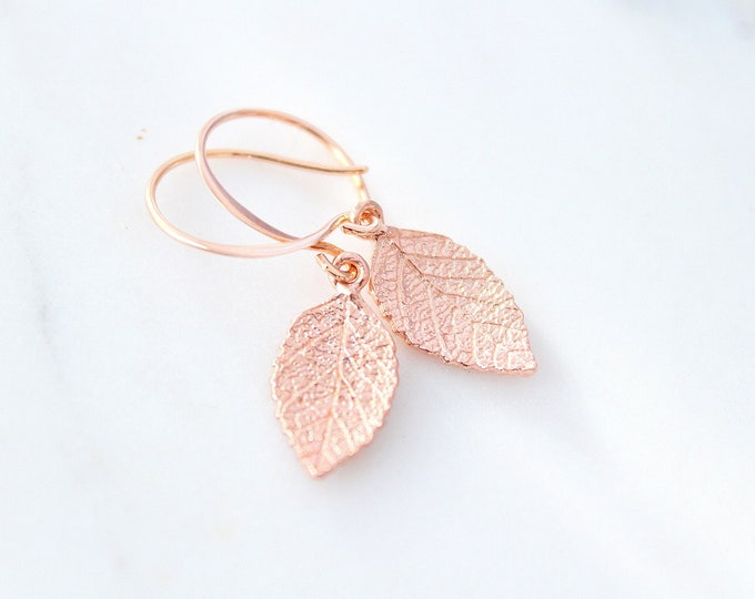 Rose Gold leaf Earrings, Nature earrings rose Gold Leaves Earrings Rose Gold Christmas gift for her