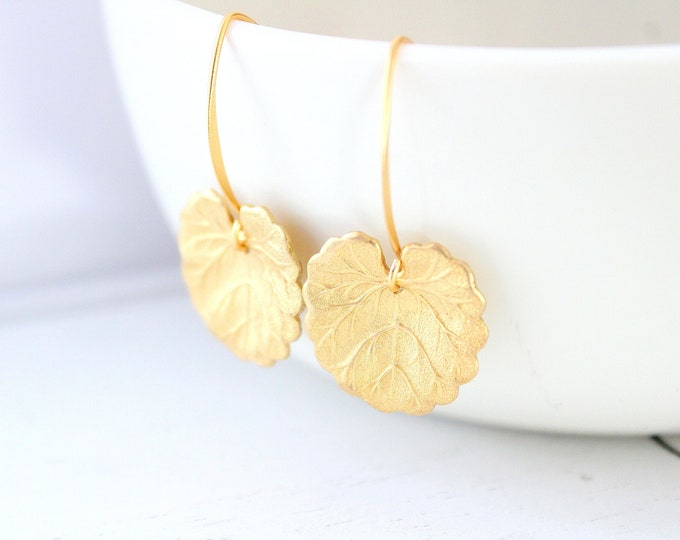 Leaf Earrings gold Lily Pad earrings, Boho Earrings art nouveau earrings