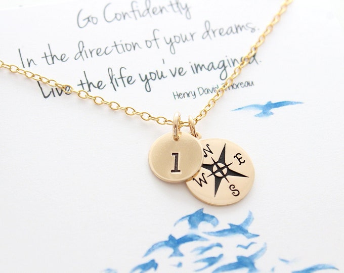 Compass Necklace gold, Initial necklace Compass Necklace Graduation gift, Best friends necklace, medium size