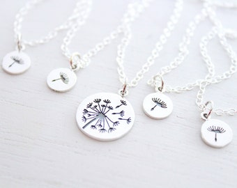 Dandelion Necklace sterling silver for Mother Daughter Set of 5,  Mother's Gift, dandelion necklace dainty, Mother's day