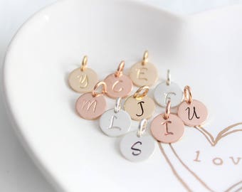 Initial letter charm, Personalized Jewelry, Sterling Silver initial charm, Rose Gold initial charm Add On Charms, Uppercase JS