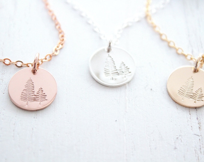 Pine tree necklace evergreen necklace, Pinetree necklace in silver, gold or rose gold , Winter Tree Necklace, Rose gold necklace