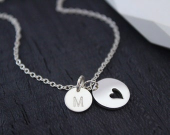 Heart Necklace silver Personalized Jewelry, Initial Necklace, Mother's Necklace Mothers day