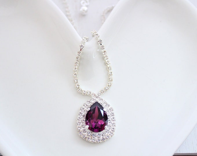 Purple Crystal Necklace Wedding necklace pendant, silver necklace for wedding day, gold necklace wedding, Bridal Jewelry