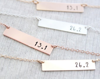 marathon jewelry, gift for runner, 13.1 , 26.2 miles, Gold bar necklace marathon, personalized jewelry, minimalist necklace, Christmas gift