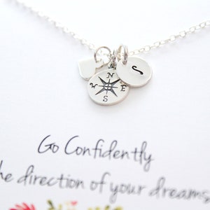 Long distance friendship gift, compass necklace silver, initial necklace, going away gift, friendship Jewelry, Personalized jewelry image 3