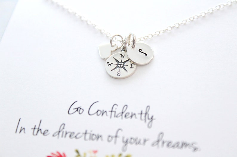 Long distance friendship gift, compass necklace silver, initial necklace, going away gift, friendship Jewelry, Personalized jewelry image 3