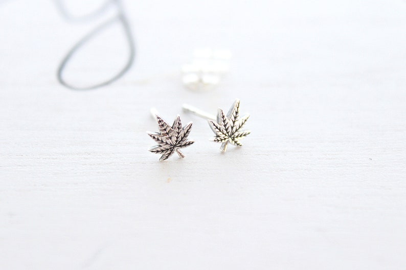 Pot Leaf Stud Earrings Post Marijuana Leaf, Weed Leaf Weed Jewelry Marijuana Jewelry image 3